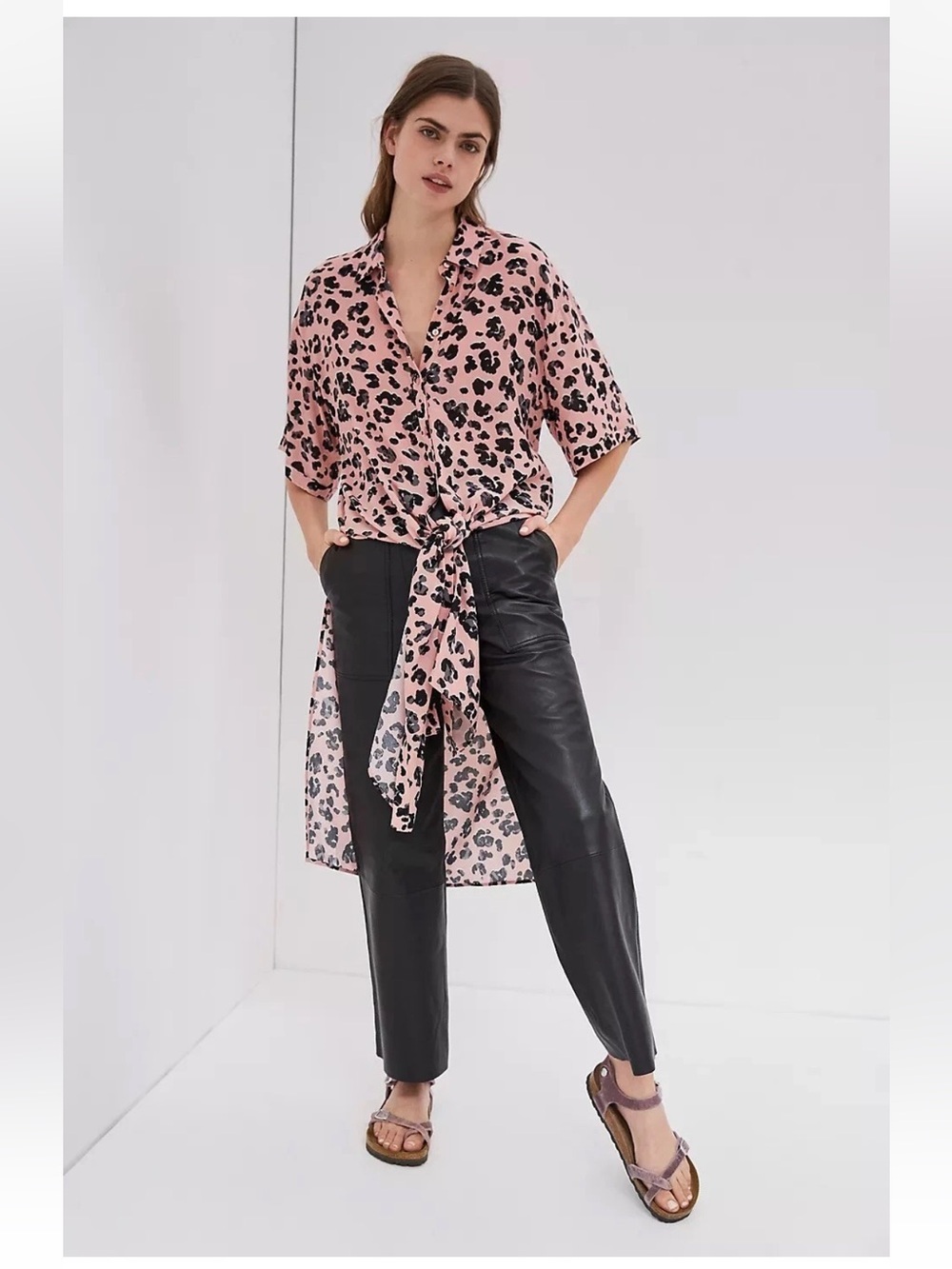 Anthropologie Maeve Rita Printed Tunic Blouse Size Medium Pink Leopard Print